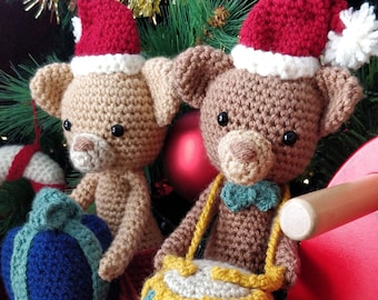 PATTERN ONLY Christmas Bear Benjamin and Bella Drum Gift Crochet Amigurumi pattern