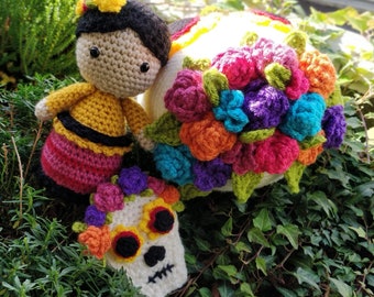 PATTERN Dia de los Muertos Carmencita Skull Mask Flower Halloween Crochet Amigurumi Doll