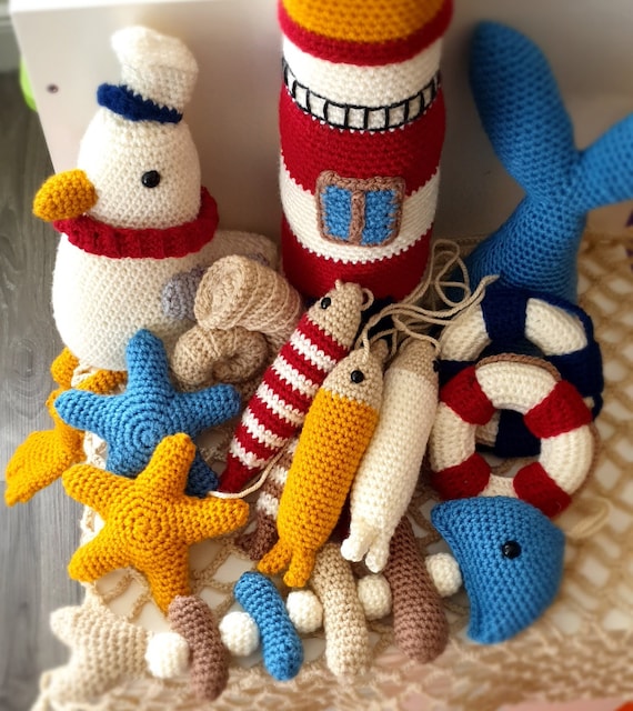 PATTERN ONLY by the Sea Set Collection Crochet Amigurumi Fishing