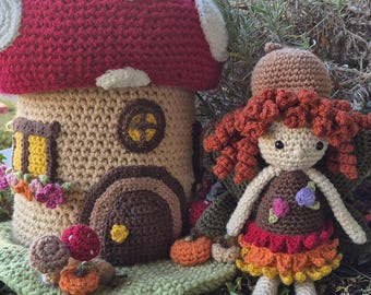 TYLKO WZÓR Domek z grzybami Dom Jesień Wróżka Szydełkowanie Amigurumi