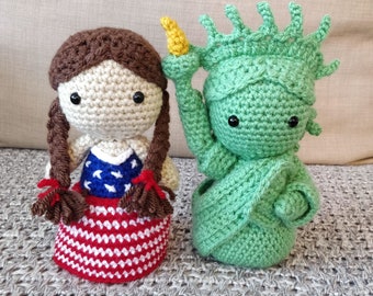 Fourth July set Statue of Liberty and Miss 4th July America Amigurumi crochet patterns