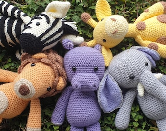 PATTERN ONLY Savanna Savannah Animal Set Elephant Giraffe Hippo Hippopotamus Lion Zebra crochet amigurumi