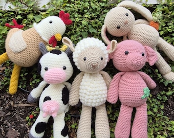 PATTERN ONLY Farm Animal Set Bunny Chicken Cow Pig Sheep Lamb crochet amigurumi