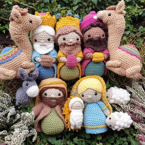 TYLKO WZÓR Szopka Maryja Józef Jezus Osioł Owca Melchior Balthasar Gaspar Wielbłąd Krippe Żłób amigurumi Trzej Mędrcy