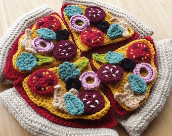 PATTERN ONLY Pizza Set Tomato Sauce Cheese Slice Salami Broccoli Mushroom Olive Onion Crochet Amigurumi Food Stand Play Montessori