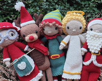 PATTERN ONLY crochet amigurumi christmas dolls angel elf rudolph santa claus grandma