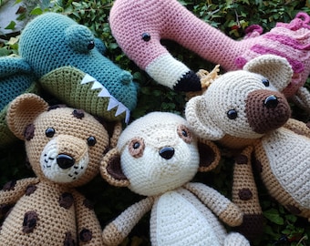 PATTERN ONLY Savanna Savannah Animal Set Crocodile Flamingo Hyena Leopard Meerkat crochet amigurumi