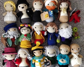 Iconic Amigurumi crochet PATTERN Mozart Marilyn van Gogh Earhart Vinci Kahlo Merkel Darwin Curie Gandhi Newton Cleopatra Einstein Queen