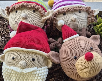 PATTERN ONLY Christmas Pillow Cushion Crochet Amigurumi Santa Reindeer Rudolph Elf