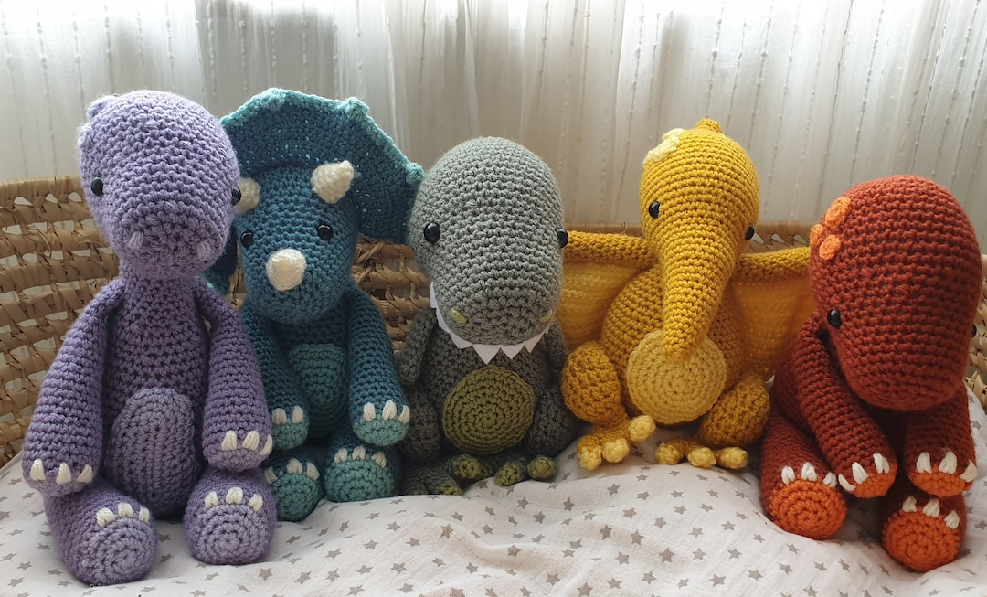 PATTERN ONLY Dinosaur Set Collection Brontosaurus Pterodactyl Stegosaurus Triceratops Tyrannosaurus Rex Crochet Amigurumi Jurassic