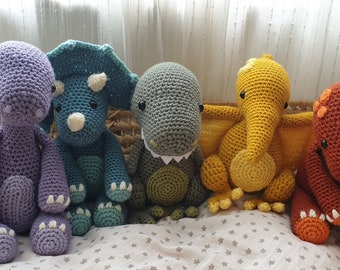 PATTERN ONLY Dinosaur Set Collection Brontosaurus Pterodactyl Stegosaurus Triceratops Tyrannosaurus Rex crochet amigurumi Jurassic