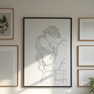 Gesichtslose Porträt benutzerdefinierte Linie Porträt vom Foto. Paare Porträt benutzerdefinierte Kunstwerk, Porträt Zeichnung Linie Kunst.