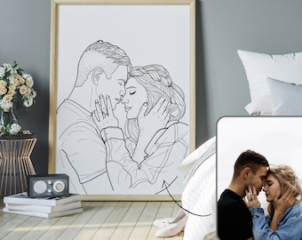 Boyfriend birthday gift custom couple portrait single line art. Minimalist drawing personalized gifts for boyfriend/girlfriend