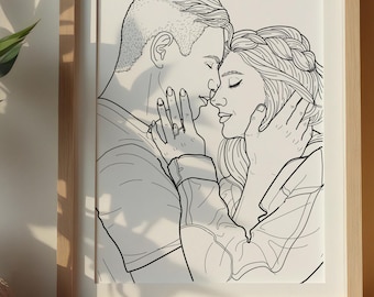 One year anniversary custom couple portrait single line art. Minimalist drawing personalized  1 year anniversary gifts for boyfriend.