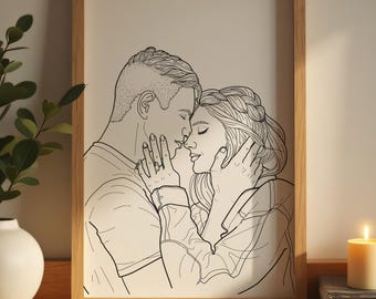 6th month anniversary gift for boyfriend. Custom couple portrait sentimental gift for him.