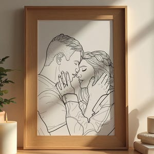 Custom line drawing couple and family portrait. Single line minimalist drawing anniversary and birthday gift