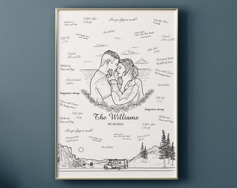 Wedding guest book alternative. Custom line art couple portrait.