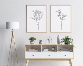 Eucalyptus wall hanging triptych boho line art.