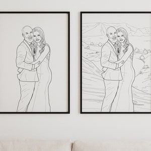 Custom line drawing couple and family portrait. Single line minimalist drawing anniversary and birthday gift image 2