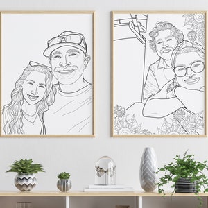 Custom line drawing couple and family portrait. Single line minimalist drawing anniversary and birthday gift image 4