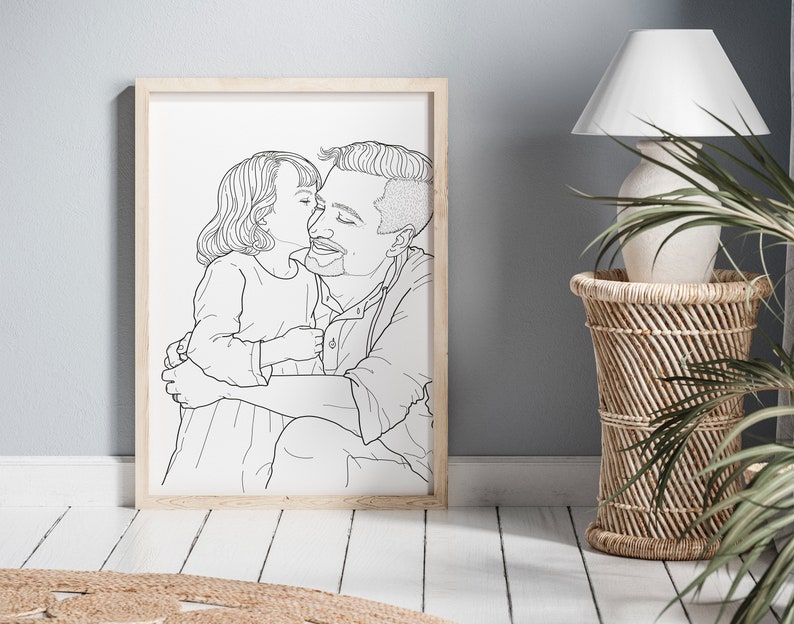 Custom line drawing couple and family portrait. Single line minimalist drawing anniversary and birthday gift image 3