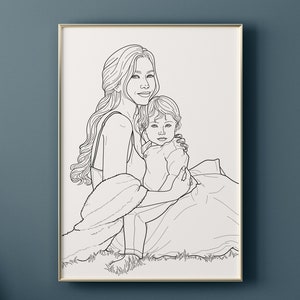 Custom line drawing couple and family portrait. Single line minimalist drawing anniversary and birthday gift image 6