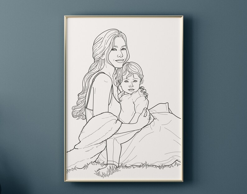 Custom line drawing couple and family portrait. Single line minimalist drawing anniversary and birthday gift image 6