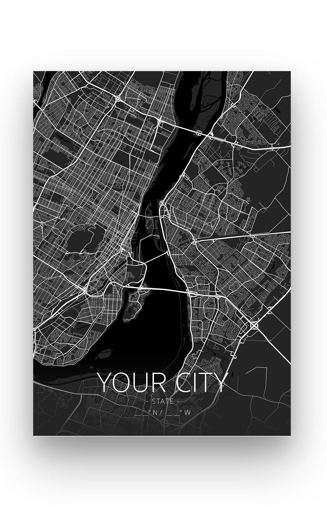 Your custom city map printed poster / Any worldwide city / Etsy