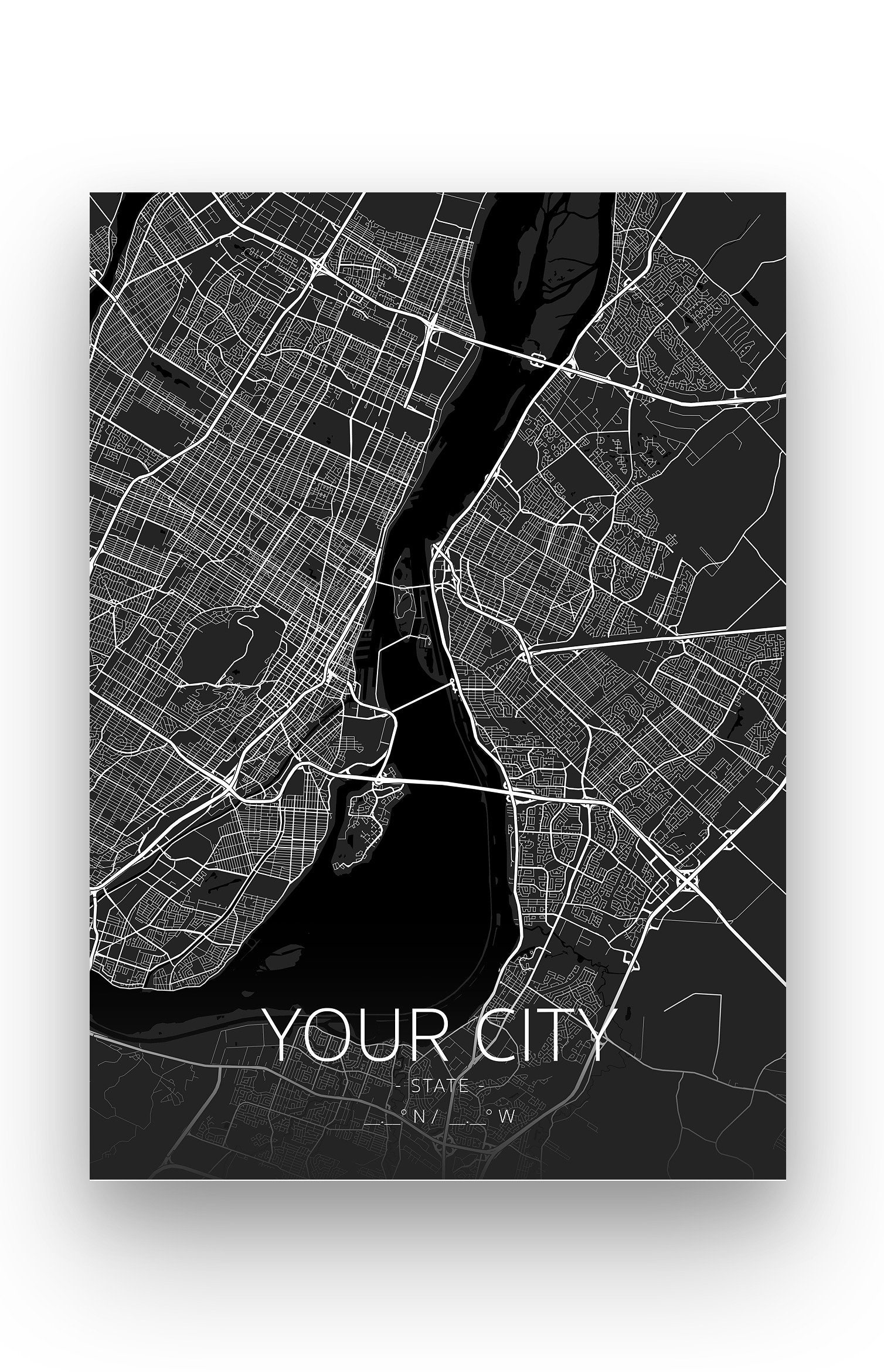 Your custom city map printed poster / Any worldwide city / Etsy