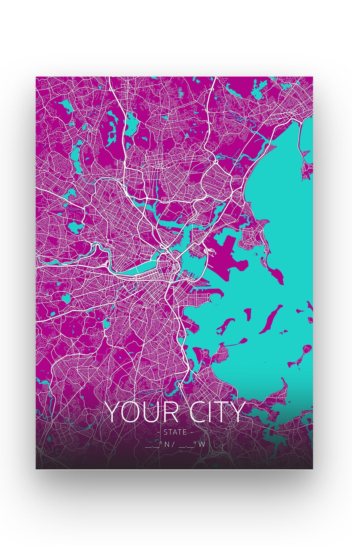Your custom city map printed poster / Any worldwide city / Etsy