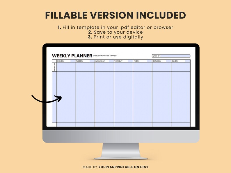 Weekly Planner Digital Download - Daily to Do List, Meal Planner, Water ...