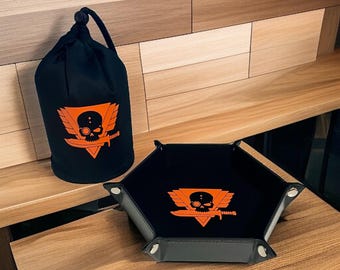 Pacchetto di dadi esagonali pieghevoli e borsa per dadi grandi KT Skirmish Army Black
