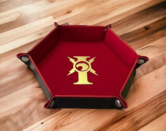 Bandeja de dados hexagonal plegable de color rojo del ejército Golden Eagle - Cuero sintético y terciopelo suave