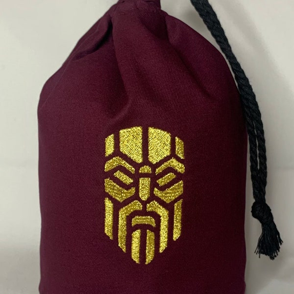 Space Dwarfs/Squats Army Large Standing Burgundy Dice Bag - Embroidered Symbol (Metallic)