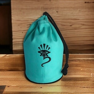 Behind the Veil Aqua Marine Large Standing Dice Bag - Embroidered Symbol