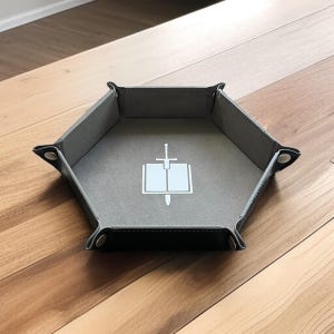 Knight Marines Grey Folding Hexagon Dice Tray - PU Leather and Soft Velvet