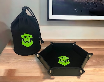 Pacchetto Ork Army Large Standing Black Dice Bag e vassoio pieghevole esagonale per dadi