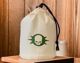 Plague Marines Army Bone/Cream/Natural Seeded Large Standing Dice Bag - Embroidered Symbol