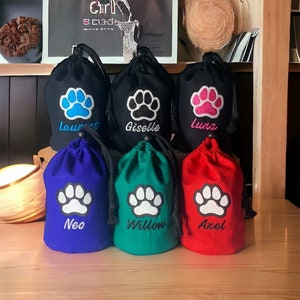 Custom Dog Treat Bag with Embroidered Name and Paw Print