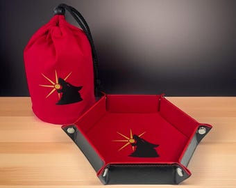 Sonne fressende Wölfe Armee Große stehende rote Würfel-Tasche & faltbares Sechseck-Würfeltablett-Bundle