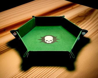 Plague Marines Army Green Folding Hexagon Dice Tray - PU Leather and Soft Velvet