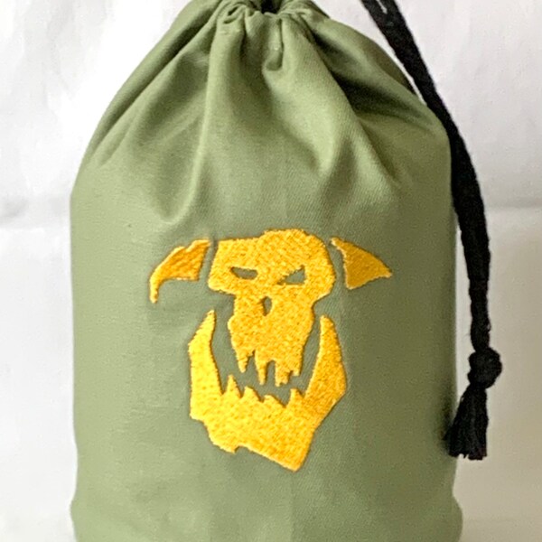 Ork Clan Olive Green Large Standing Dice Bag - Embroidered Symbol