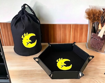 Set di dadi Grots Army Large Standing Black Dice Bag e vassoio pieghevole per dadi esagonali