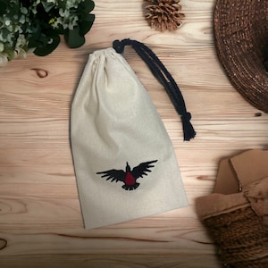 Red Raven Army Bone/Cream/Natural Seeded Dice Bag - Embroidered Symbol