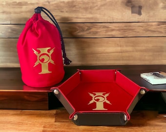 Bolsa de dados grande roja de pie del ejército Golden Eagle y bandeja de dados hexagonal plegable