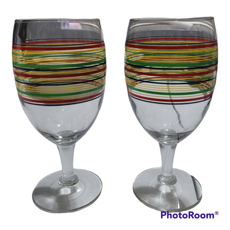 2 Libbey Fiesta Iced Tea Water Goblets 16 Oz Rainbow Stripes Etsy