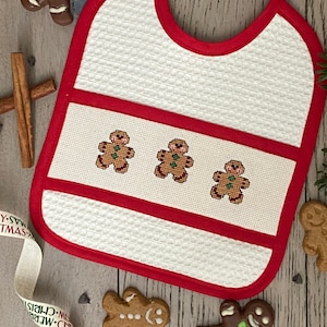 Babero bebé,babero bordado,babero muñeco de jengibre,babero navidad,babero bebé galleta de jengibre de navidad,lindo babero para niñopequeño