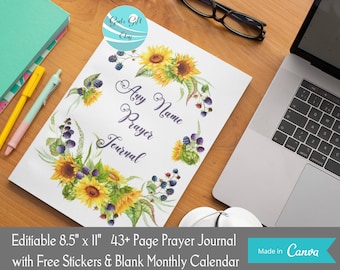 Editable prayer journal, printable faith planner, Sunflower Bible study printables, Bible journaling, Bible journal, printable journal