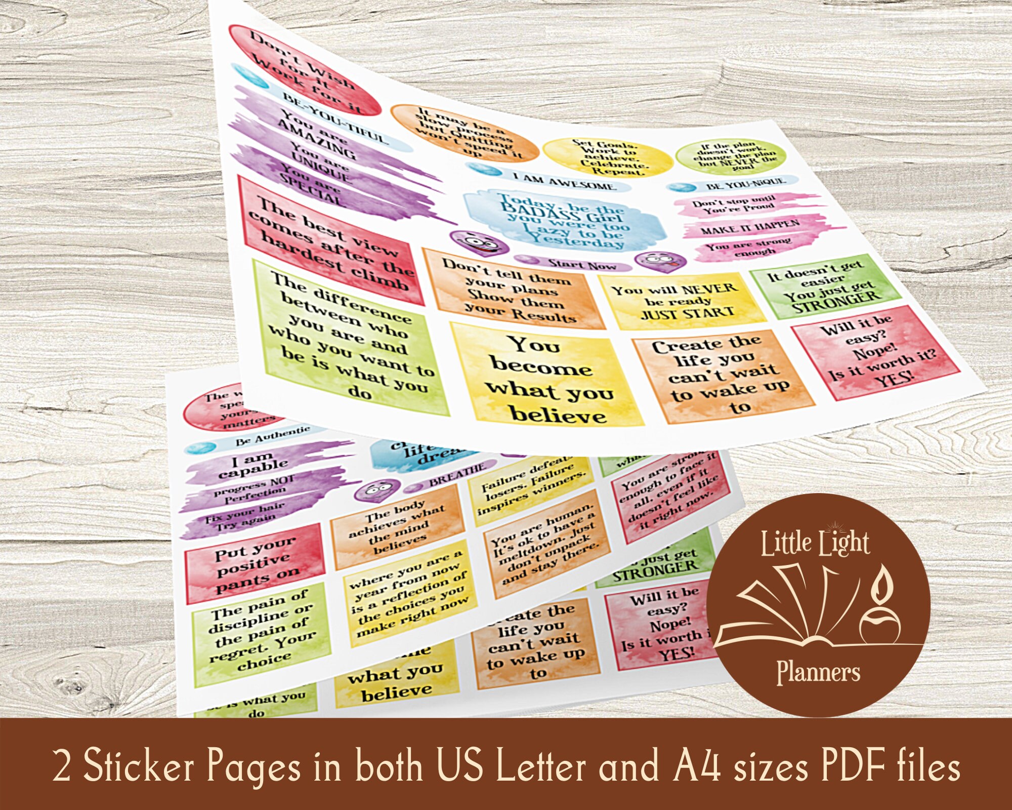 Motivational Printable Planner Stickers, Colorful Watercolor Printable ...