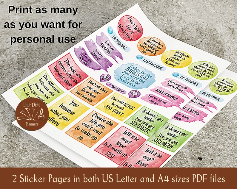 Motivational Printable Planner Stickers Colorful Watercolor - Etsy